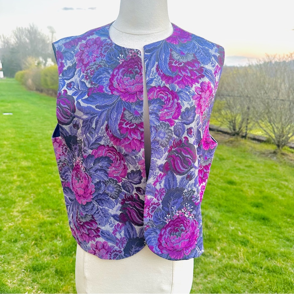 SMITH & JONES Vintage Open Front Floral Plus Size Vest